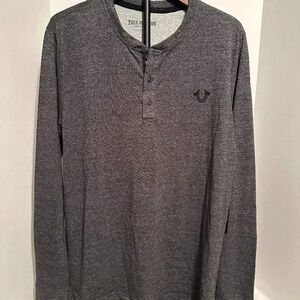 True Religion- Gray-Long Sleeve Henley- Size Large